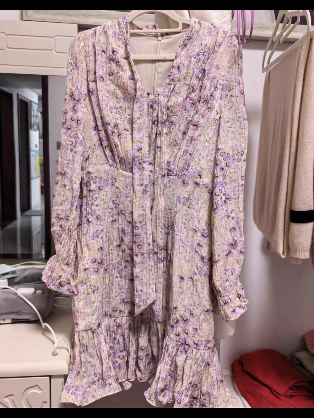 Light Lavender Floral Ruffle Dress